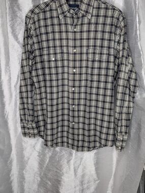 Wrangler Navy and Cream Plaid Button-Down Shirt